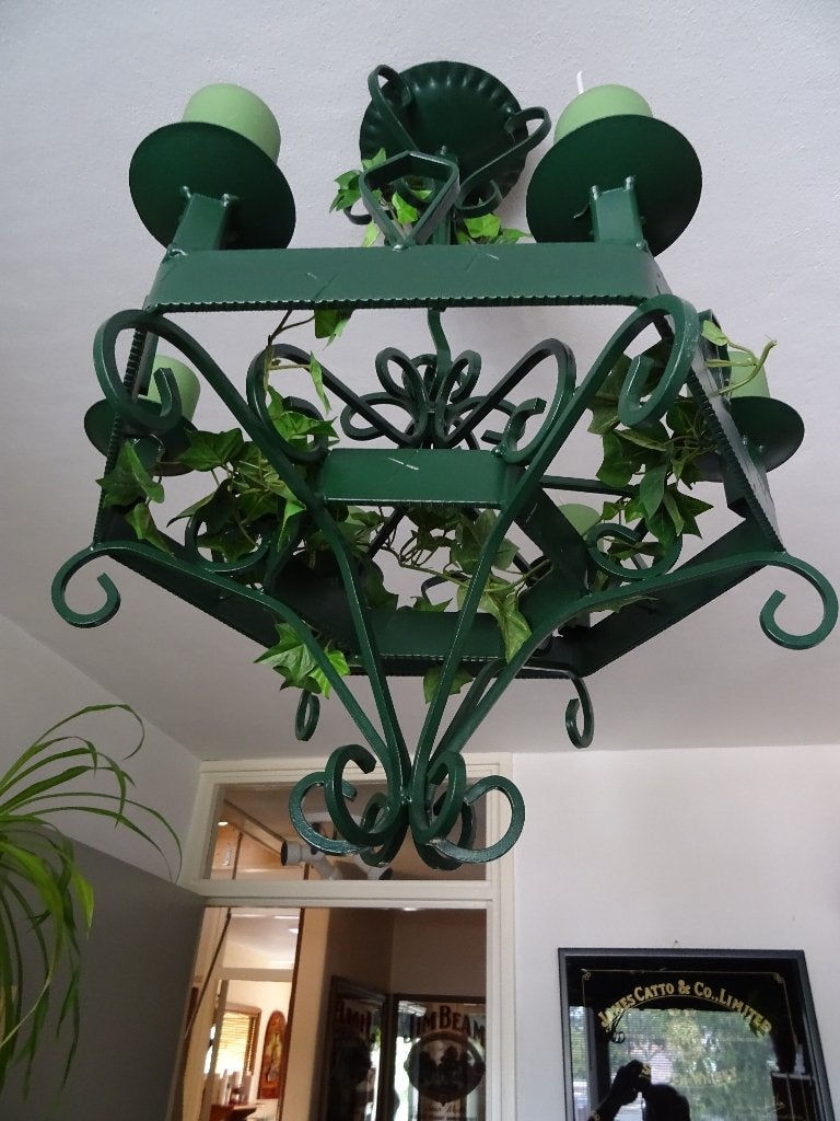 Kroonluchter, retro,6 stompkaarsen,smeedijzer., Huis en Inrichting, Gebruikt, Ophalen of Verzenden, Retro, Kunststof