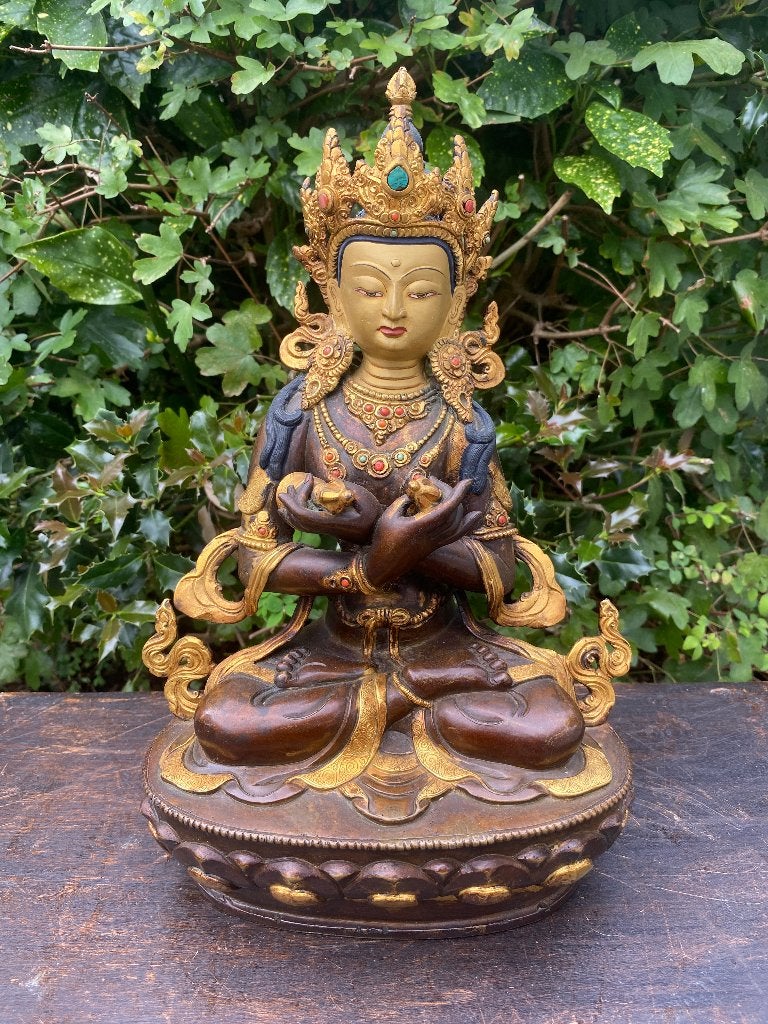 Vajradhara boeddha beeld Tibet Brons Goldface 32 cm, 32 cm, Gesigneerd, Ophalen of Verzenden, Zo goed als nieuw