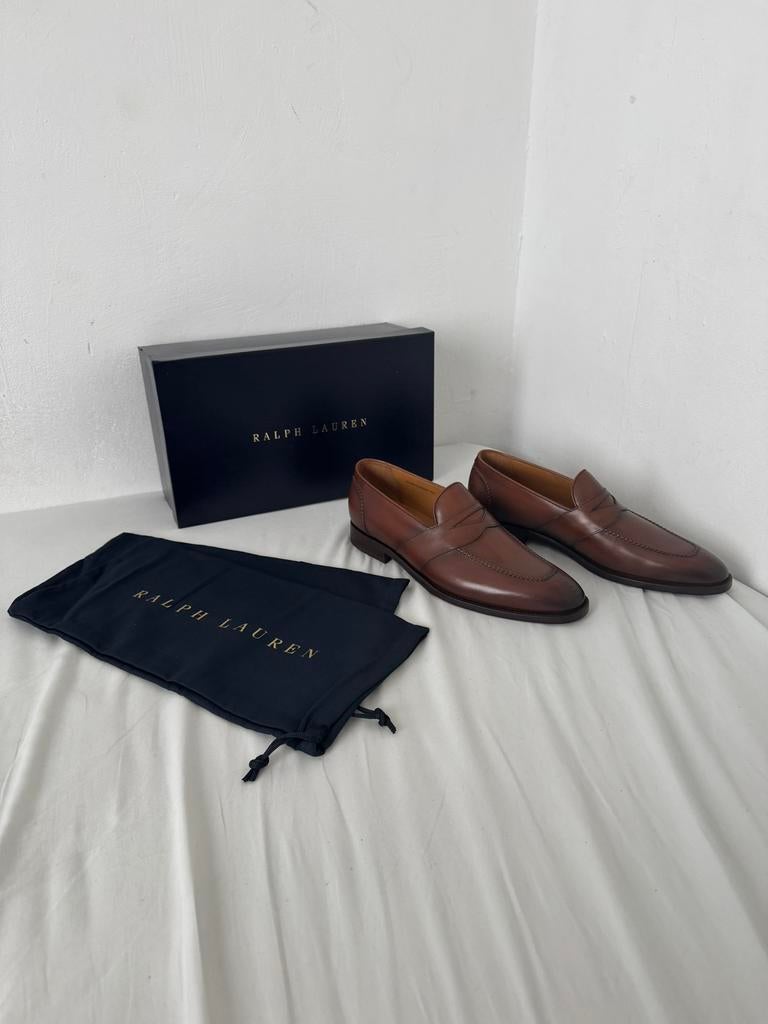 Ralph Lauren Purple Label Meegan Calfskin Penny Loafers, Loafers, Bruin, Nieuw, Ophalen of Verzenden