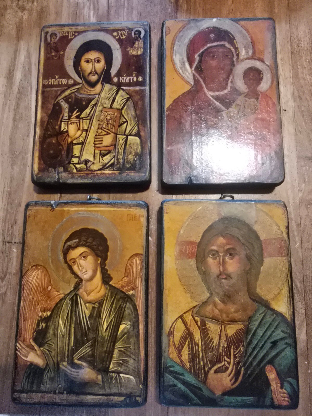 Set van 4 Antieke Religieuze Iconen - Handgeschilderd, Antiek en Kunst, Antiek | Religie, Ophalen of Verzenden