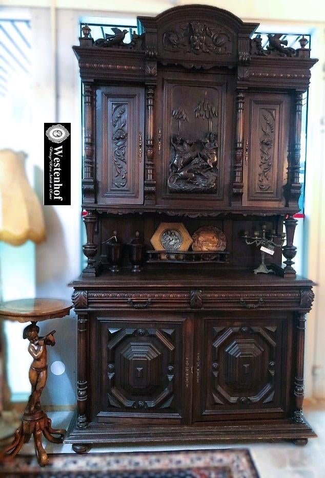 Antiek Franse Henri II kast - buffetkast - jachtkast hout, Ophalen