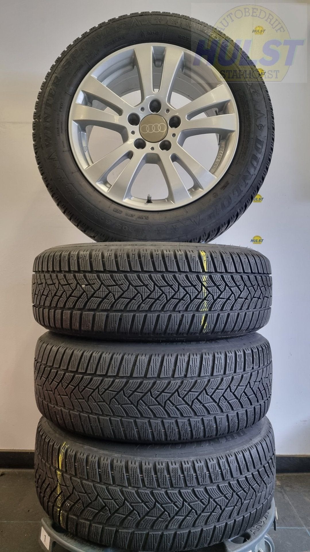 Set gebruikte Rial velgen met Dunlop winterbanden, Ophalen, Gebruikt, -, Banden en Velgen