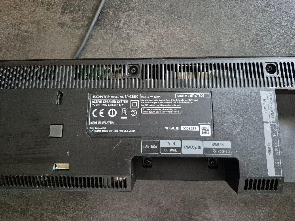 SONY HT CT800, Ophalen, Bluetooth, Zo goed als nieuw