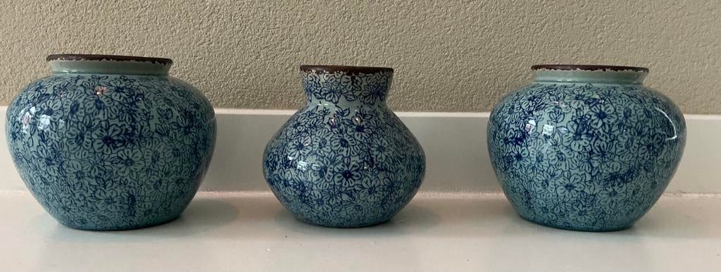 3x Clayre & Eef grote Vazen Blauw Blossom bloem, Blauw, Aardewerk of Porselein, Ophalen of Verzenden, Zo goed als nieuw