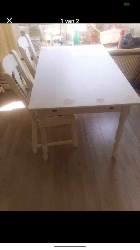 Eethoek met 3 witte stoelen (project), Huis en Inrichting, Ophalen, Gebruikt, 4 tot 6 stoelen
