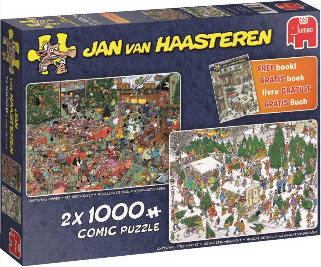 Jan van Haasteren - Het Kerstdiner en De Kerstbomenmarkt, Ophalen of Verzenden, 500 t/m 1500 stukjes, Zo goed als nieuw, Legpuzzel