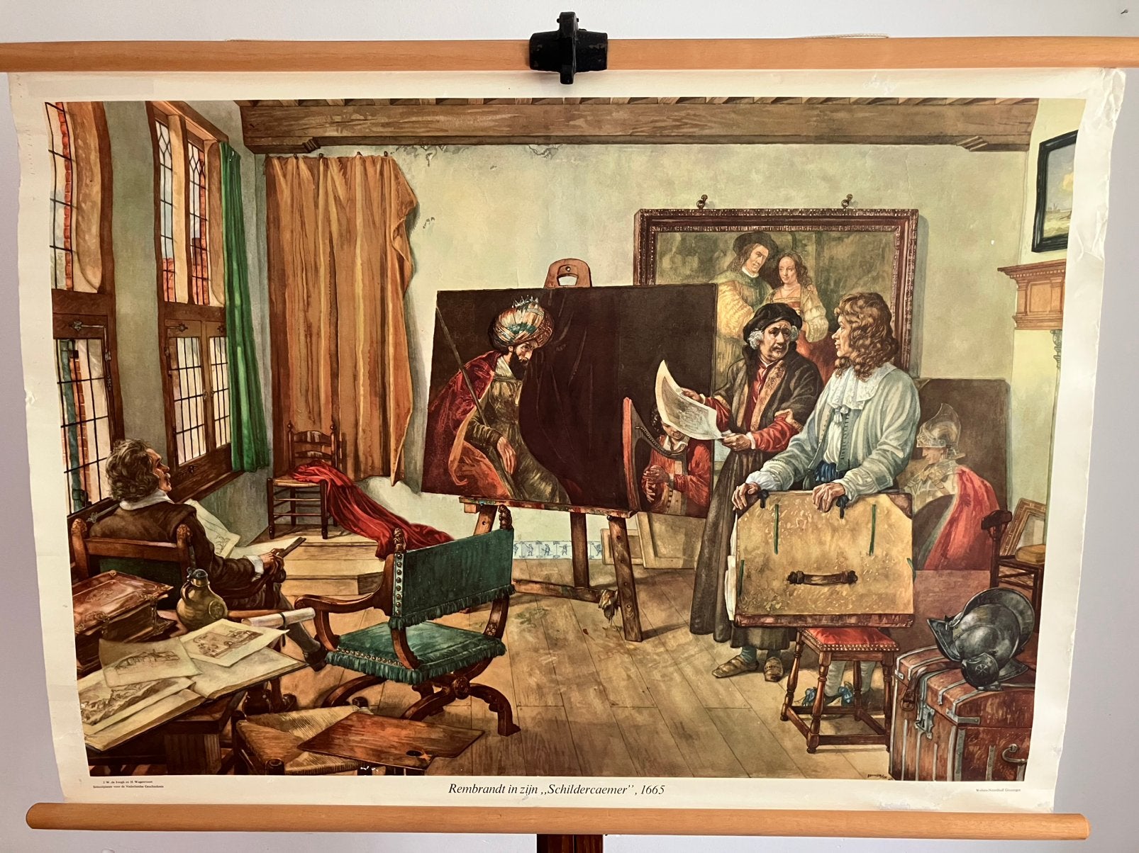 Schoolkaar Rembrandt in zijn atelier, 1665., Antiek en Kunst, Ophalen of Verzenden, Geschiedenis