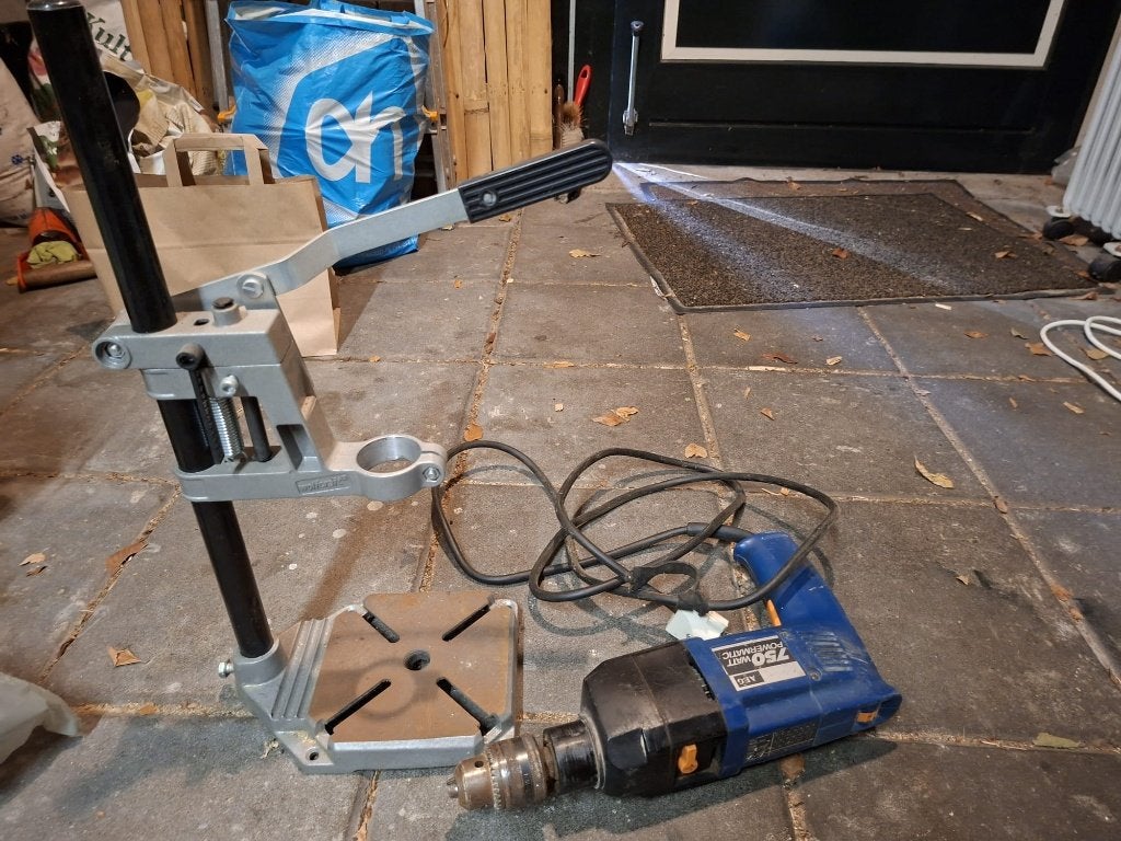 Wolfcraft verticale boorstandaard en AEG klopboormachine, Klopboormechanisme, Ophalen, Boormachine, Gebruikt