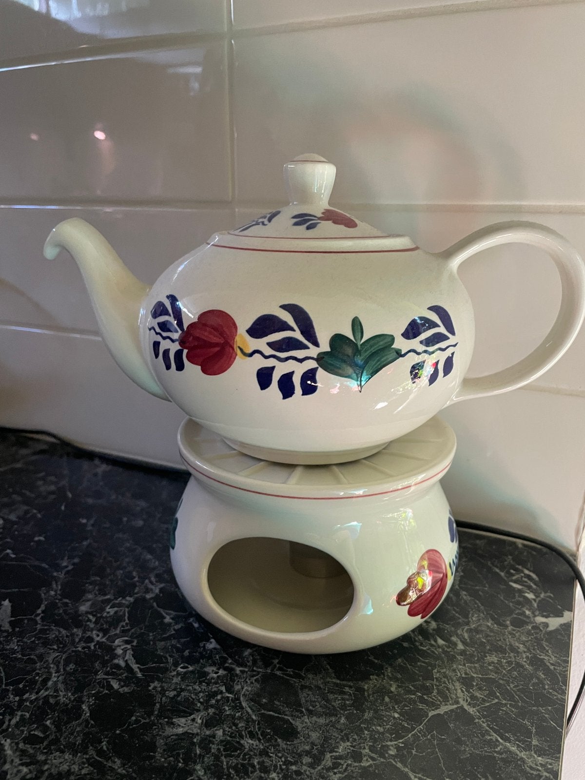 Boerenbont theepot + theelichtje van Boch Frères La Louvière, Ophalen, Landelijk/Boerenbont, Zo goed als nieuw, Royal Boch
