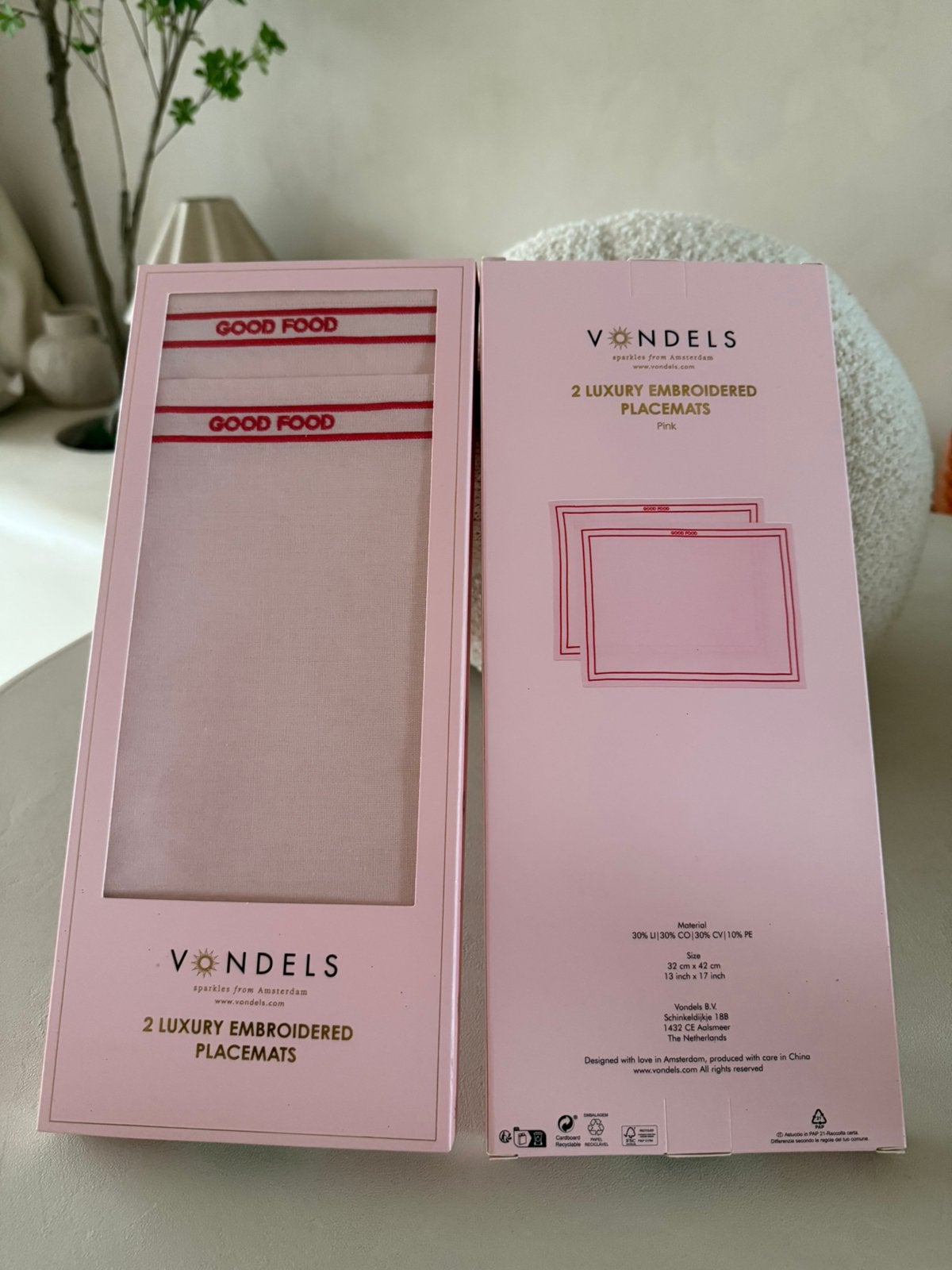 Nieuwe Luxe set van 4 placemats Good Food van Vondels, Ophalen, Nieuw, Roze, Placemat