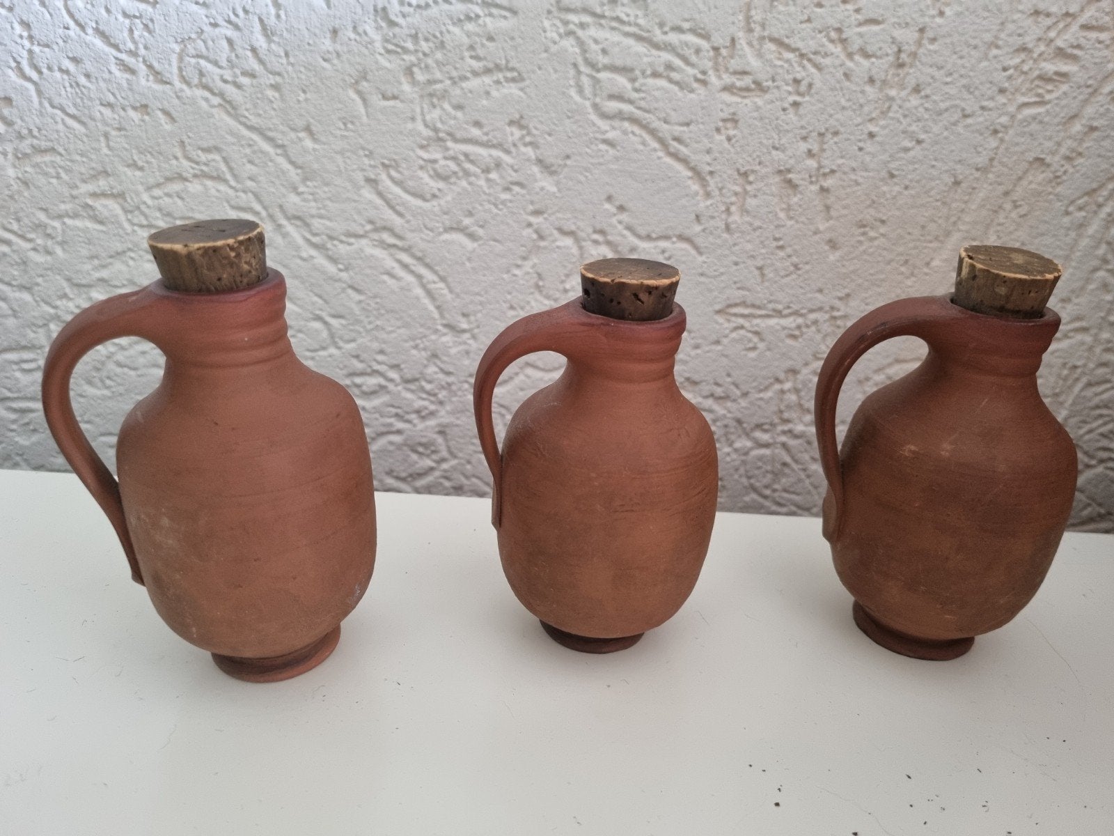 Set van 3 antieke terracotta kruikjes 12x6 cm, Ophalen of Verzenden