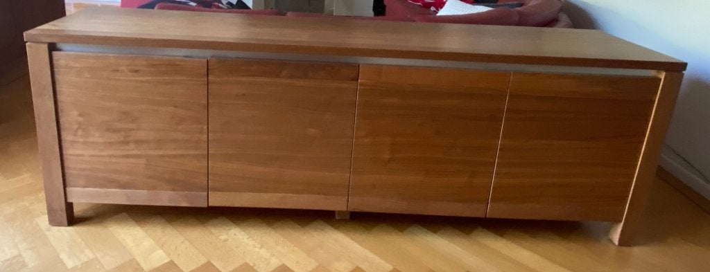 Massief Amerikaans notenhouten dressoir 220 cm, Ophalen, Classic modern, 200 cm of meer, 25 tot 50 cm