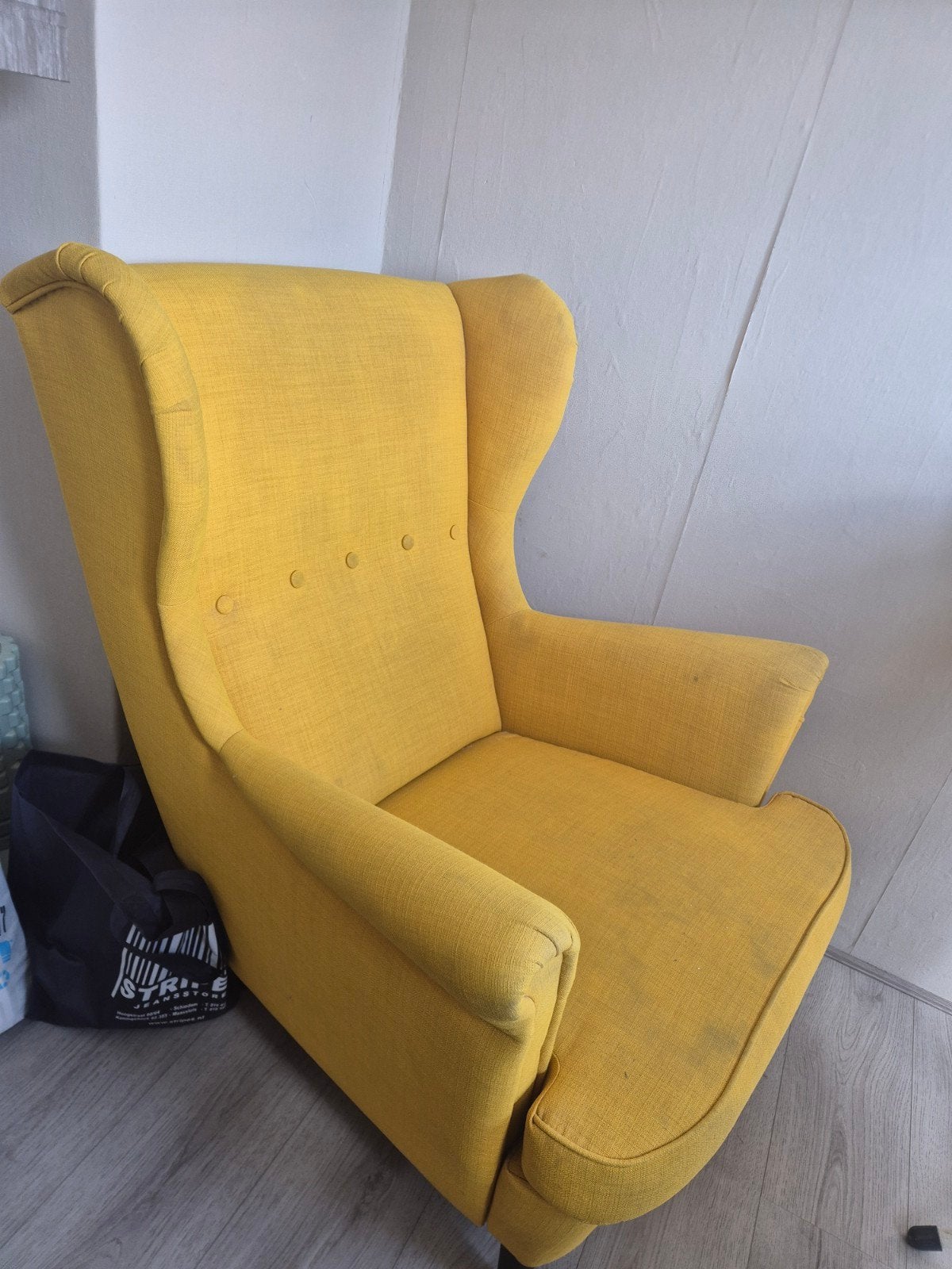 Ikea Strandmon fauteuil met voetenbank, Ophalen, 75 tot 100 cm, Stof, 50 tot 75 cm