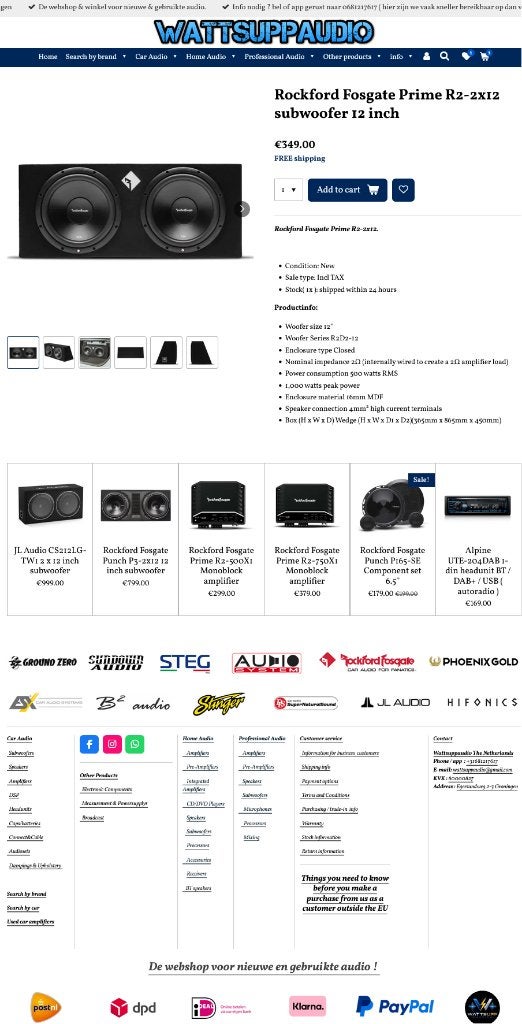 Rockford Fosgate R2-2x12 subwoofer 2 x 12 inch 1000W, Audio Design, Nieuw, Am Breilingsweg 3, 76709 Kronau, Duitsland, Ophalen of Verzenden