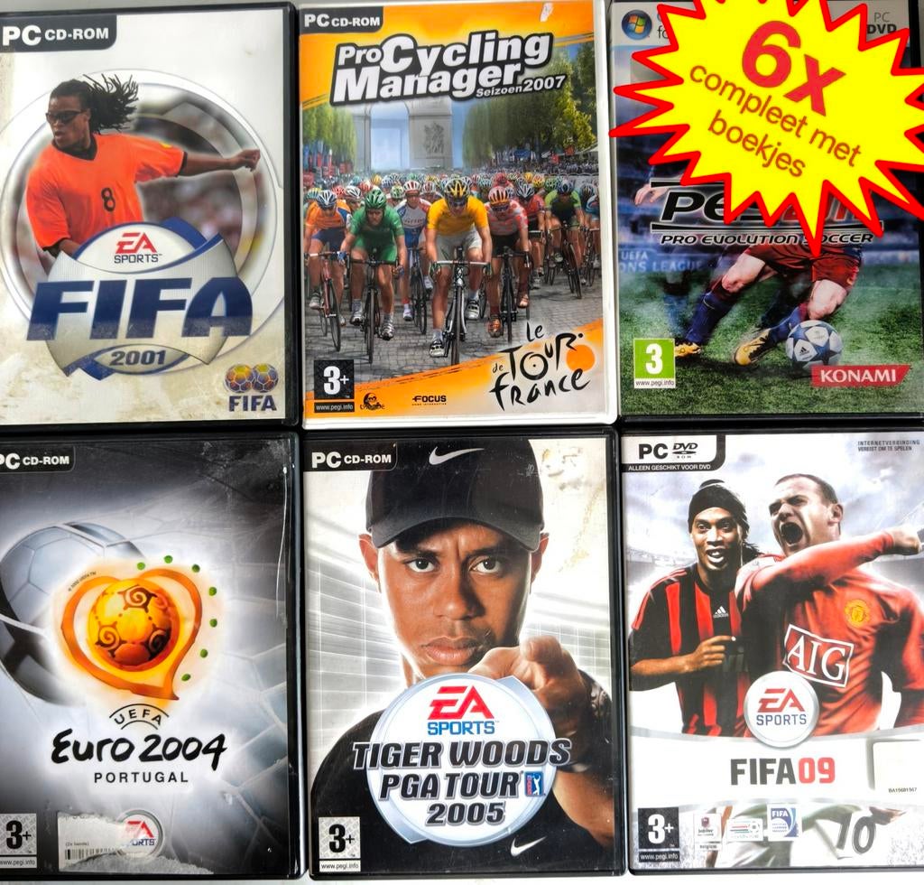 Collectie 6x Sport PC Games - FIFA, PGA, Cycling Manager, Spelcomputers en Games, Gebruikt, 1 speler, Ophalen of Verzenden, Vanaf 3 jaar