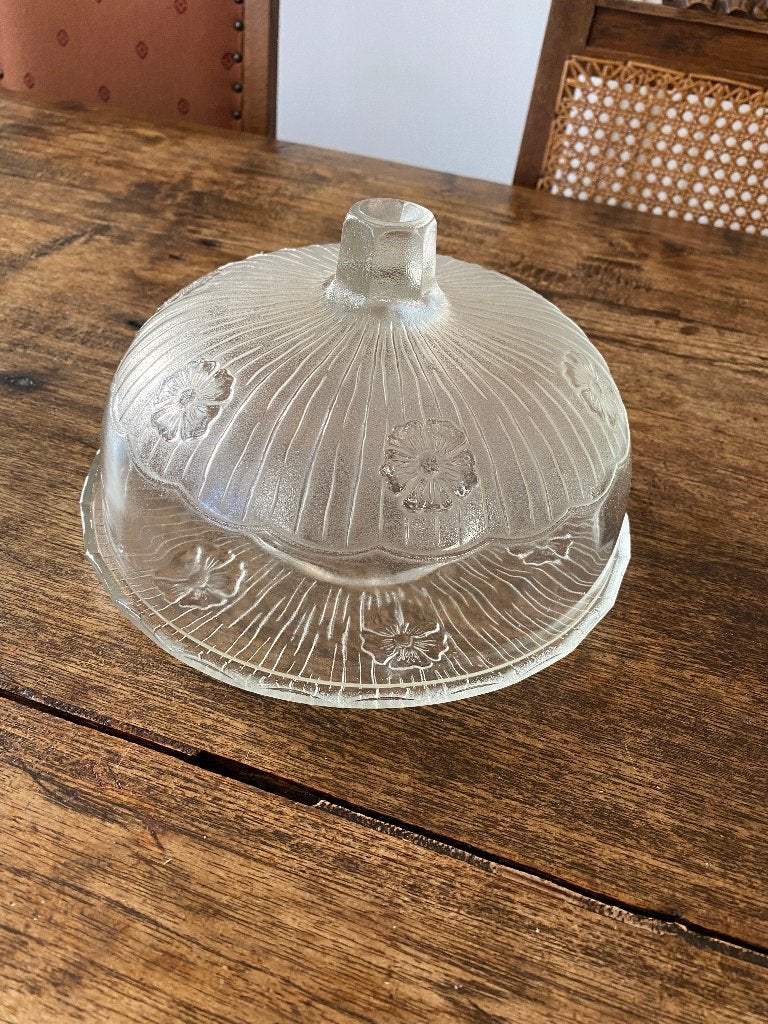 Antiek, brocante glazen stolp met onderbord van glas, Antiek en Kunst, Ophalen of Verzenden