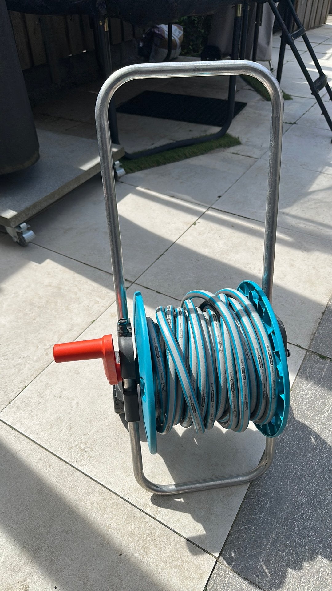 Gardena Tuinslanghaspel met wieltjes. Circa 20 meter slang., Ophalen, Gebruikt, Tuinslanghaspel