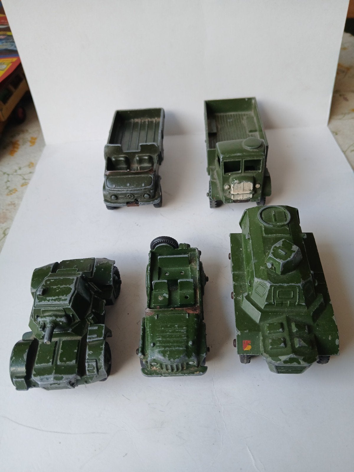 Dinky toys.  5x army/legervoertuigen,  bespeeld,  samen: €25, Ophalen of Verzenden, Gebruikt, Auto, Dinky Toys