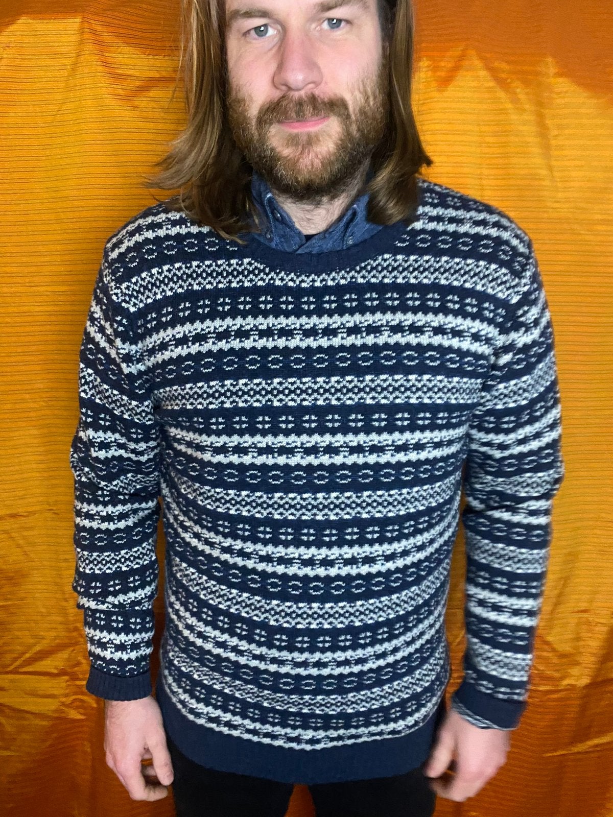 Vintage trui - celio - patroon - blauw/wit M/L, Hgv, Hgv, Ophalen of Verzenden, Gedragen
