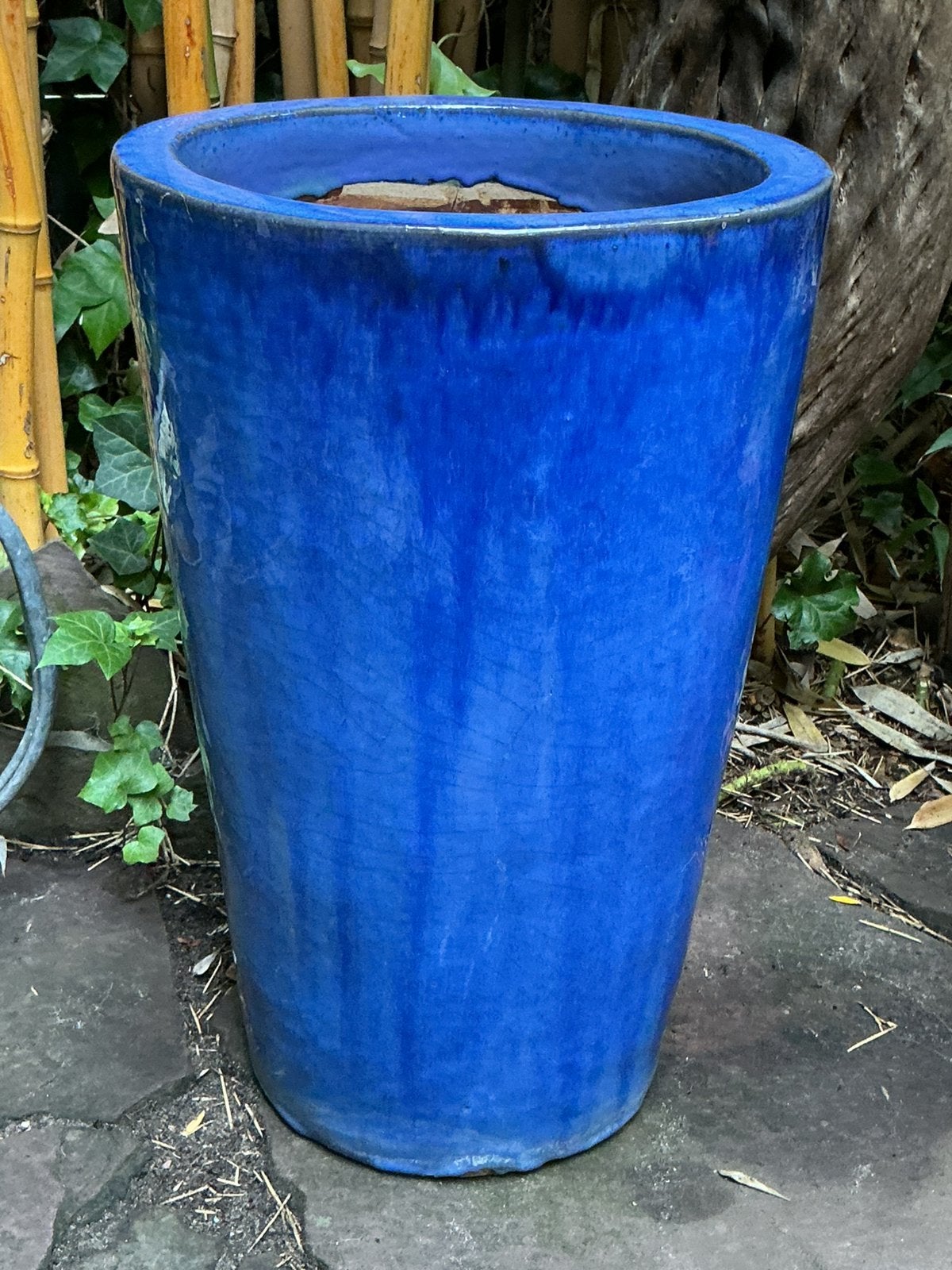 grote blauw geglazuurde bloempot, Zo goed als nieuw, Balkon, Overige vormen, Aardewerk