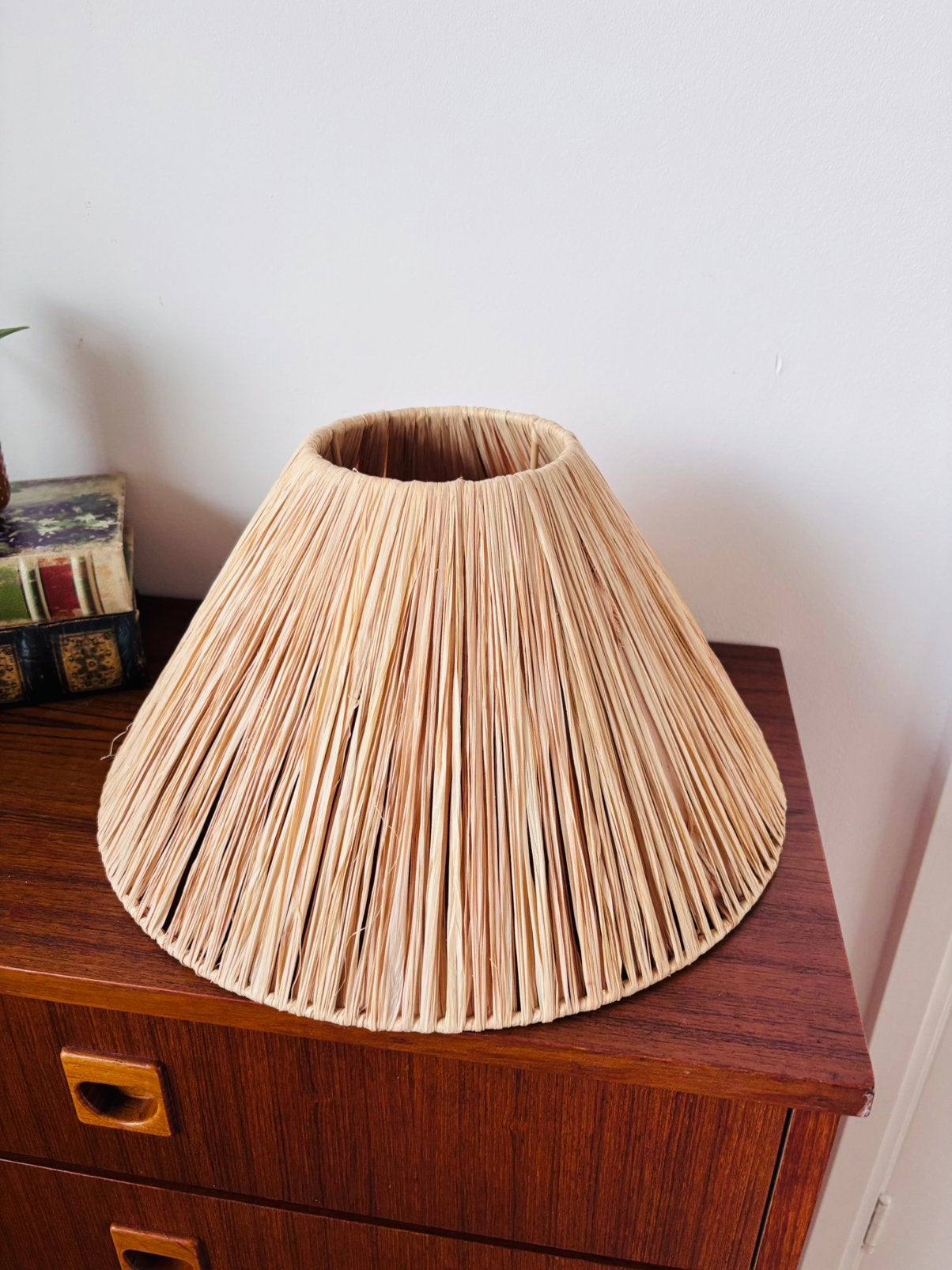 3 prachtige lampenkappen van raffia / rotan, Natuurlijk materiaal, 35 cm, Beige, Rond