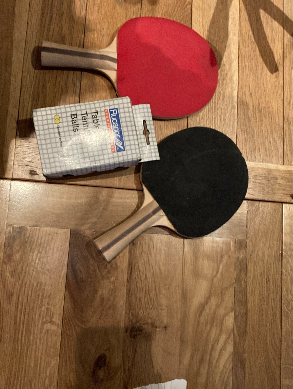 Tafeltennis set: 2 batjes en 6 balletjes (Rucanor), Ophalen, Gebruikt, Net, Batje(s) of Balletje(s)