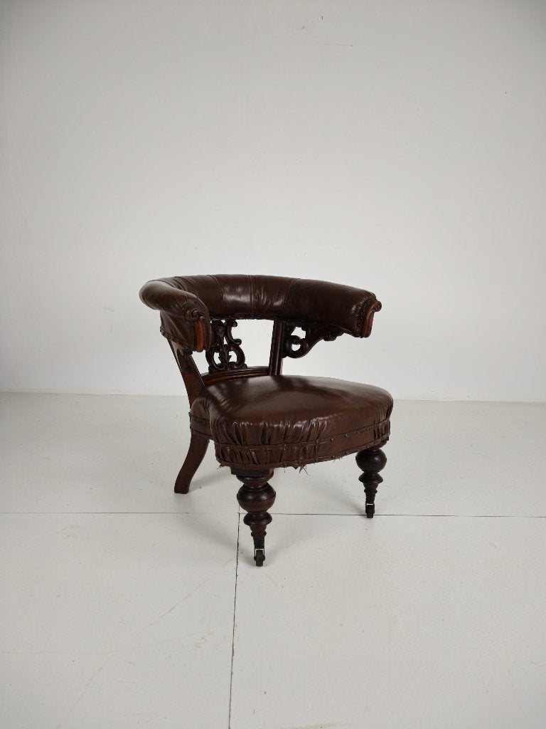 Antieke Leren Fauteuil – Robson & Son, Newcastle, Ophalen of Verzenden