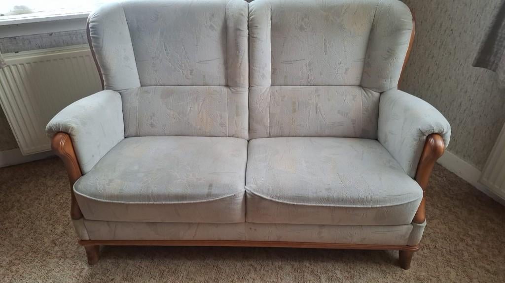 Eiken bank + 2 eiken fauteuils, Ophalen, Gebruikt, Blank eiken, Minder dan 75 cm