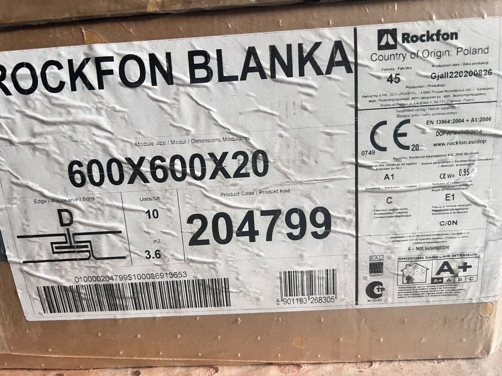 Rockfon Blanka plafondplaten 600x600x20mm, Nieuw, Steenwol, Minder dan 5 m², Ophalen