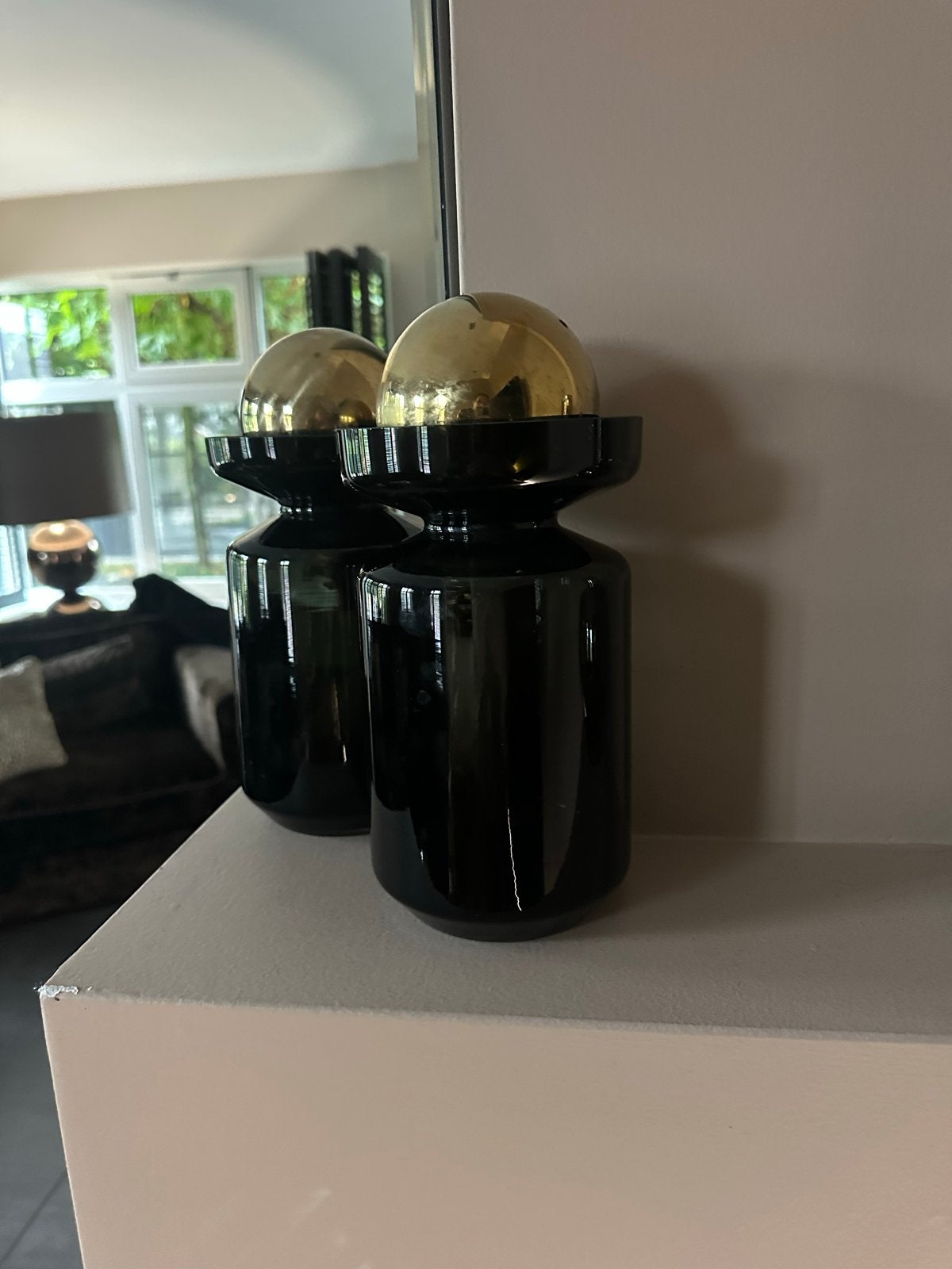 Luxe Decoratievazen Hotel-Chic Stijl - Zwart Glas & Goud, Zwart, Met deksel, Ophalen of Verzenden, Glas
