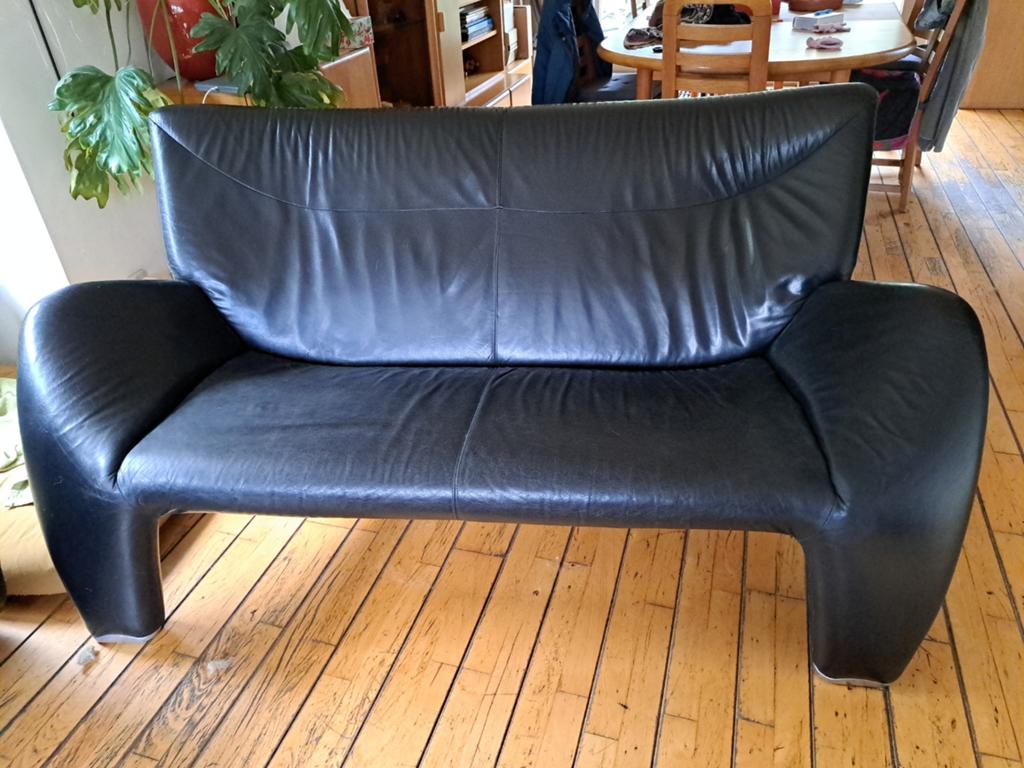 Zwart leren Leolux Echnaton 2,5-zitsbank, Huis en Inrichting, Ophalen, 150 tot 200 cm, Tweepersoons, 75 tot 100 cm