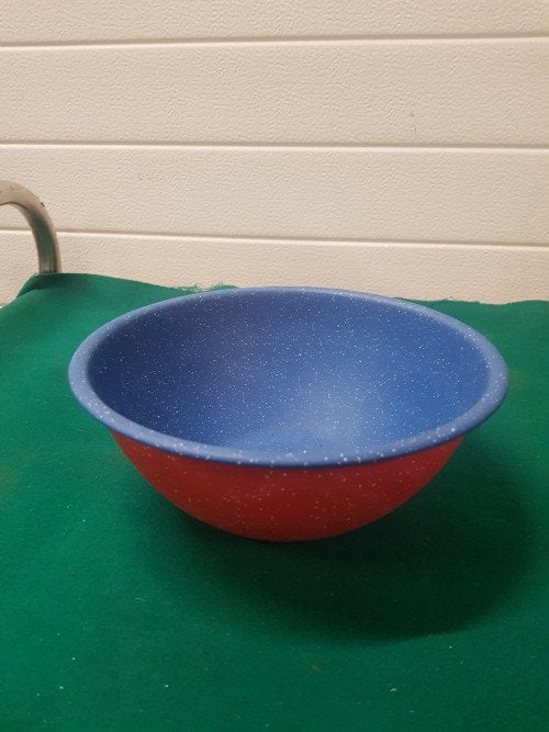 -	Schaal emaille blauw en rood vintage, Verzamelen, Retro, Ophalen of Verzenden