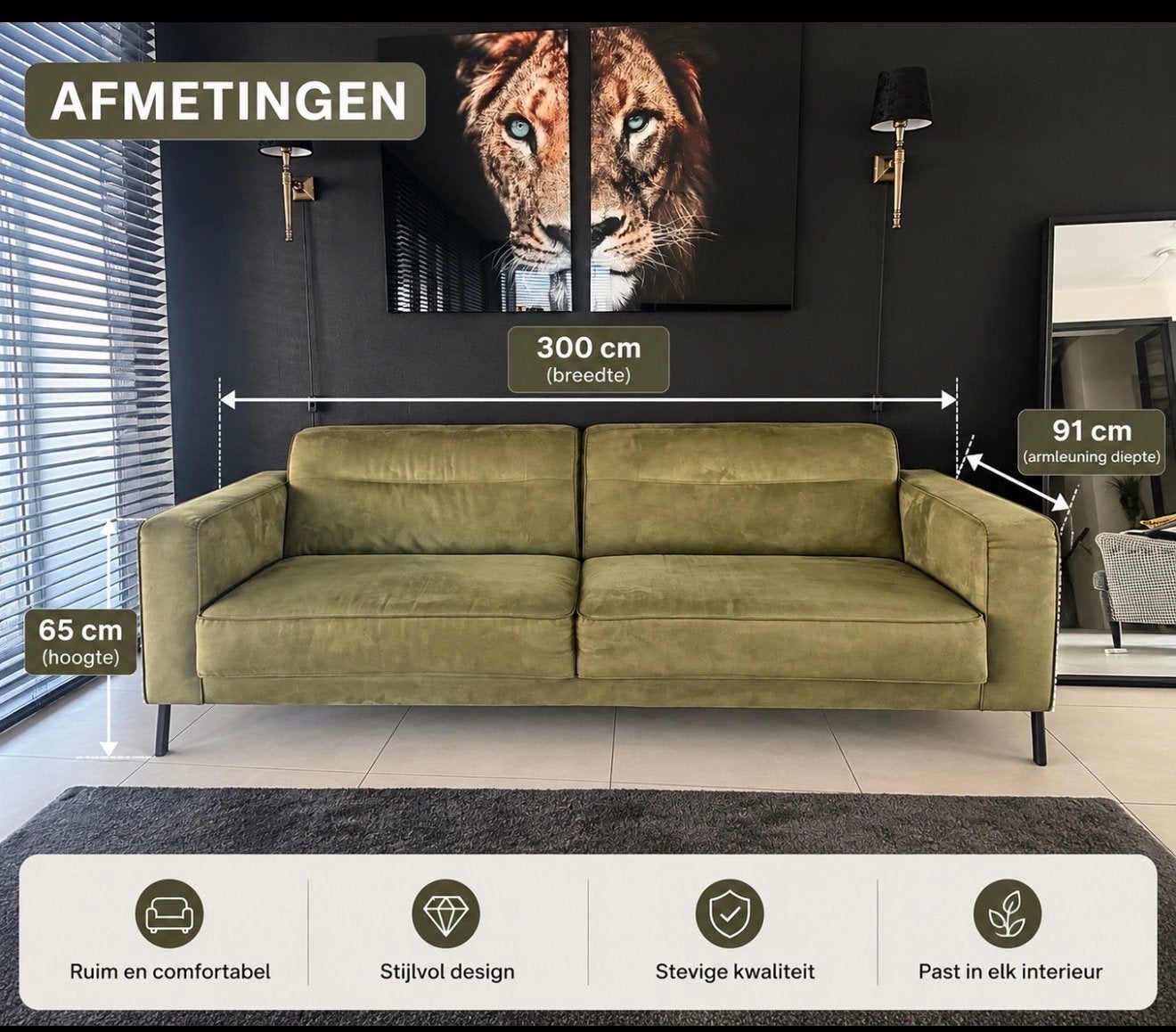Luxe olijfgroene bank - Zo goed als nieuw