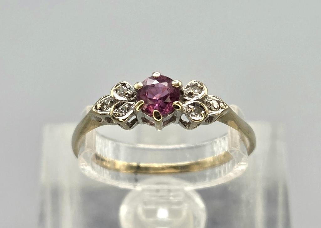 Gouden Vintage ring roze saffier en diamant. 2026/232., 18 tot 19, ., Nieuw, Ophalen of Verzenden