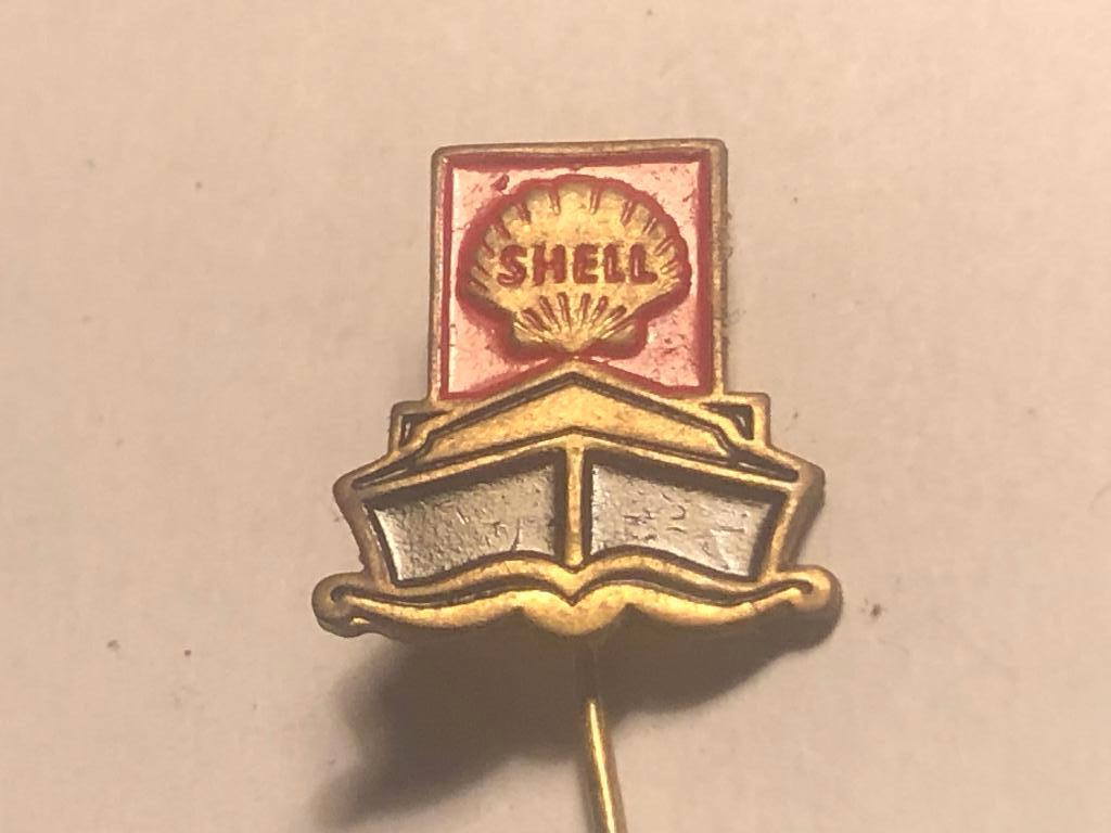 Metalen SHELL BINNENVAARTSCHIP Speld., Verzamelen, Speldjes, Pins en Buttons, Verzenden, Zo goed als nieuw, Transport, Speldje of Pin