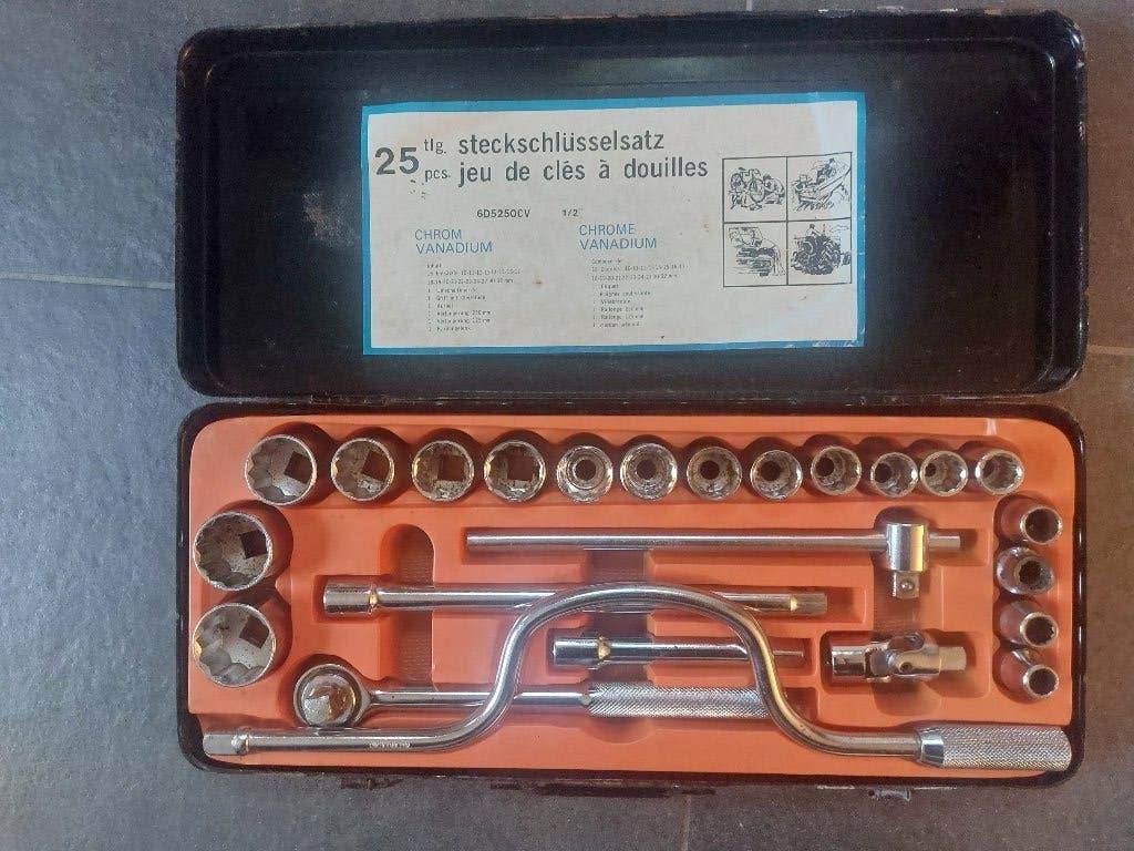 Doppenset 25 delen 1/2" 1/2inch handige koffer, Ophalen of Verzenden, Gebruikt