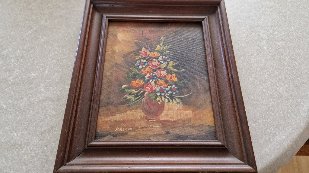 oud schilderij op doek gesigneerd vaas met bloemen, Ophalen of Verzenden, Gesigneerd, Bloemen