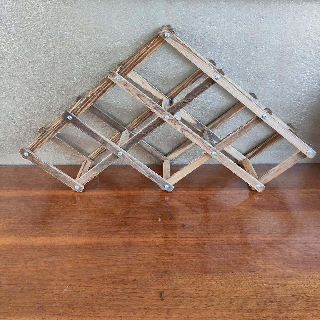Opvouwbaar houten wijnrek driehoekig model, Huis en Inrichting, Gebruikt, 5 tot 15 flessen, Ophalen of Verzenden, 75 cm of meer