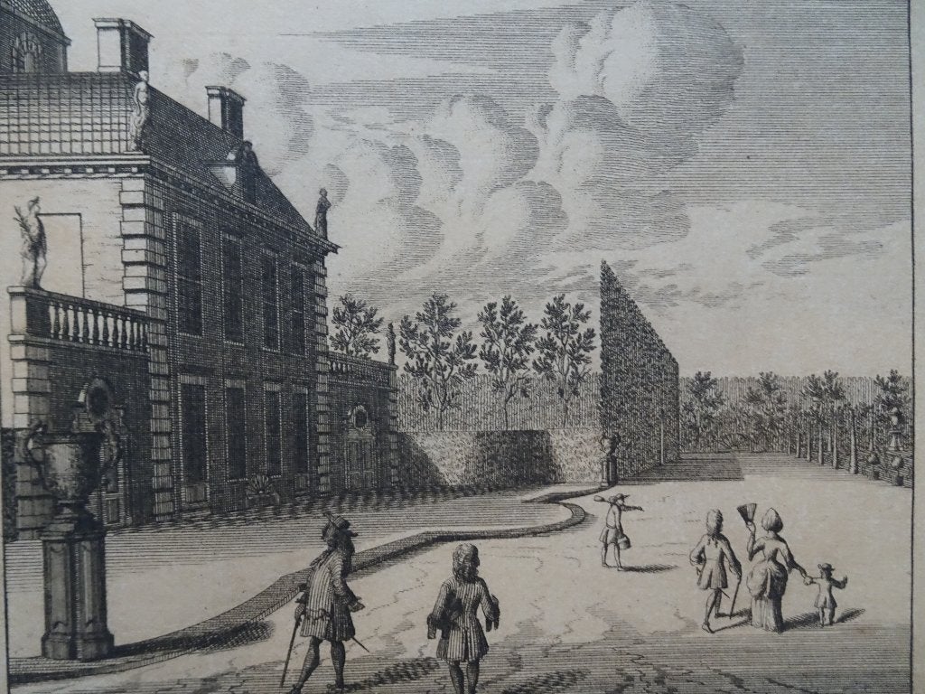 Gravure huis Sion van achteren RijswijkBuiten Delfland 1750, Architectuur, Ophalen of Verzenden, Gravure, Origineel