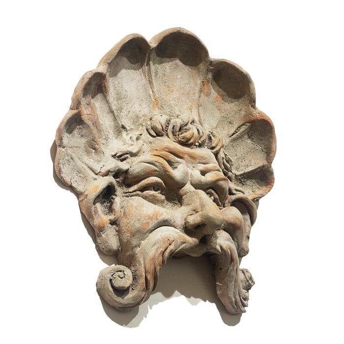 Vintage terracotta mascherone/masker god Neptunus, Ophalen of Verzenden