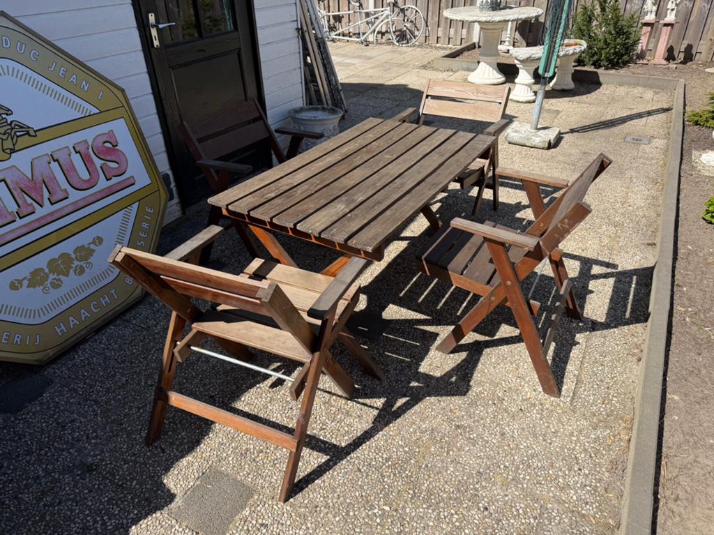 Te koop mooi houten tuinset voor 4 personen, Ophalen, 4 zitplaatsen, Gebruikt, Tuinset