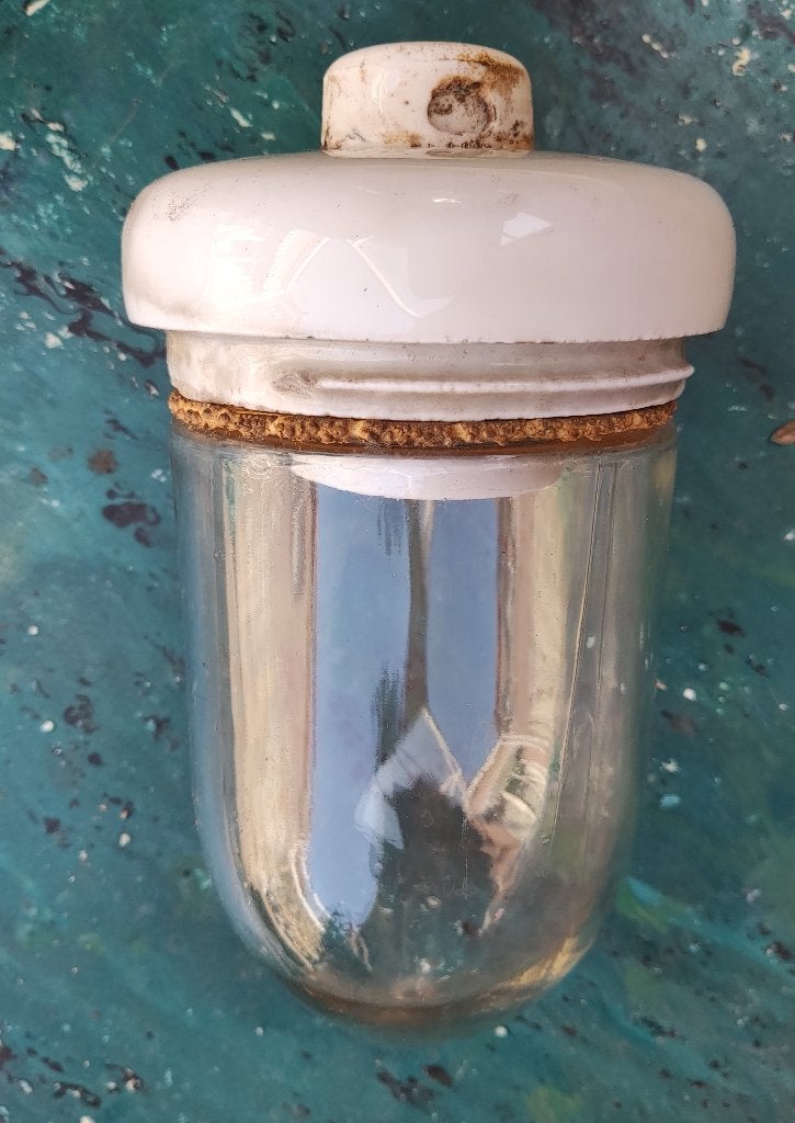zeer oude stallamp ( hanglamp) porselein met puntglas h19cm, Ophalen of Verzenden