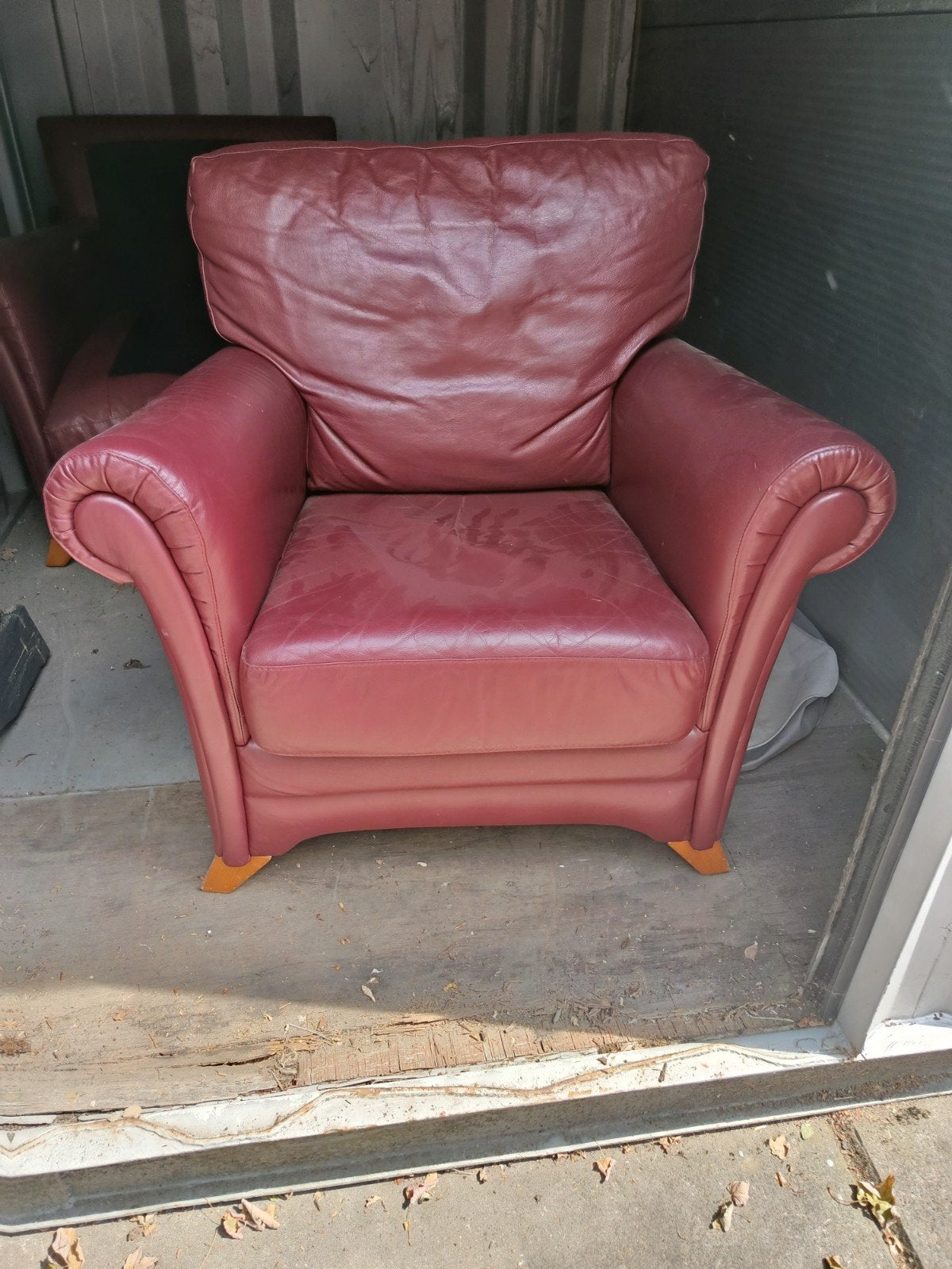 Comfortabele bordeauxrode leren fauteuil, Ophalen, Gebruikt, 75 tot 100 cm, 75 tot 100 cm