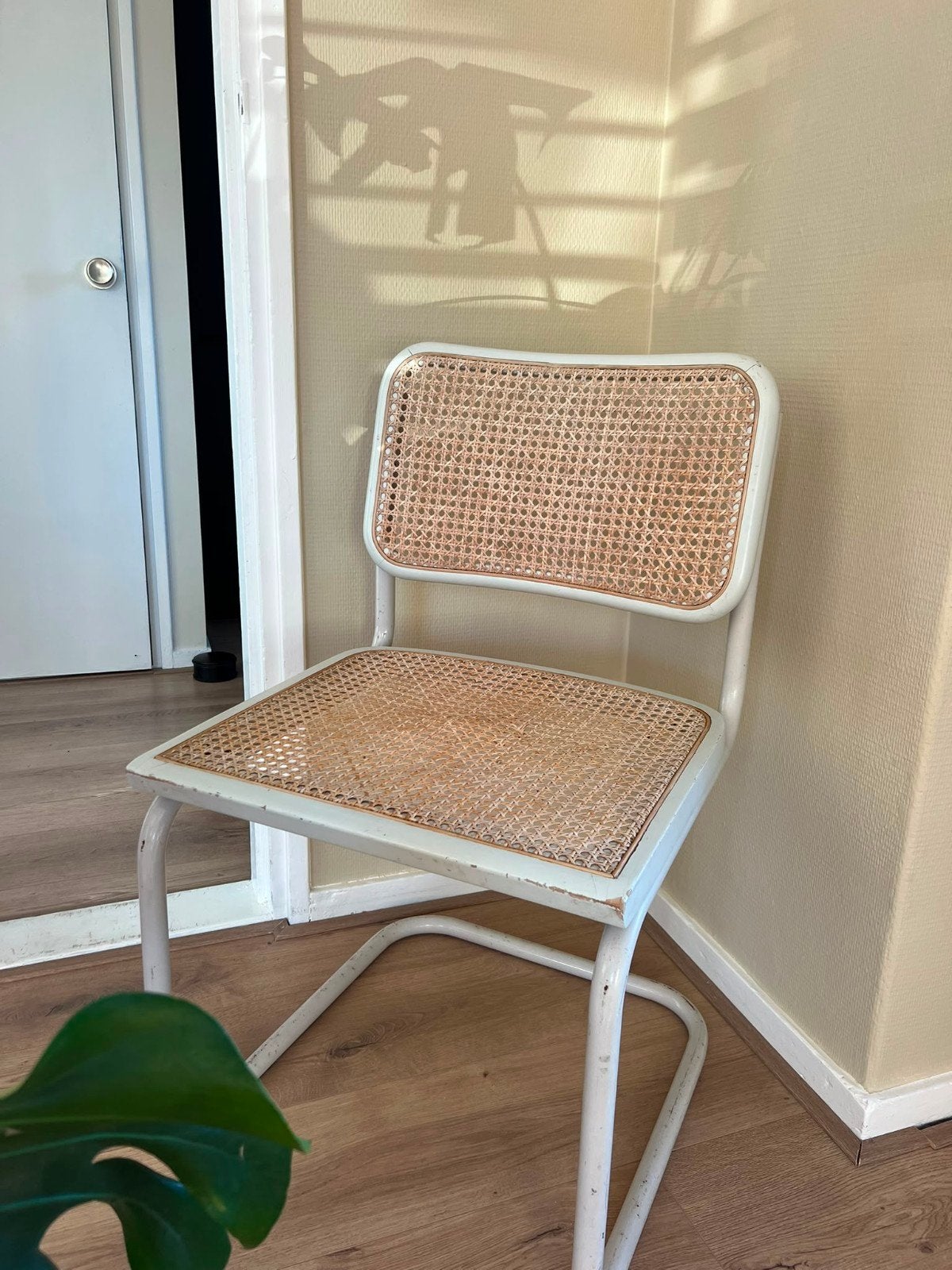 Vintage webbing stoel rotan retro, Ophalen, Wit, Zo goed als nieuw, Eén