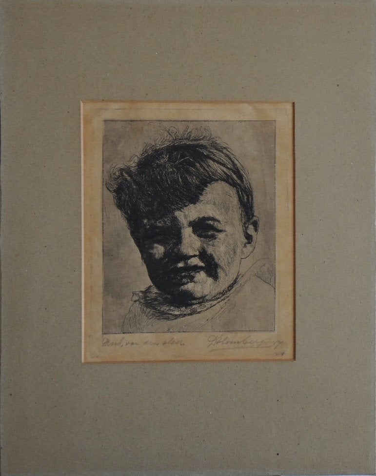 Dirk Homberg ets "Kinderportret", gesigneerd, passepartout, Ophalen, Portret, 1900 - 1949, Origineel