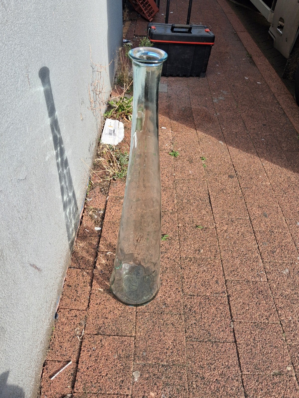 Grote glazen vaas voor bloemen - 1 meter lang, Ophalen of Verzenden, Gebruikt, Transparant, Glas
