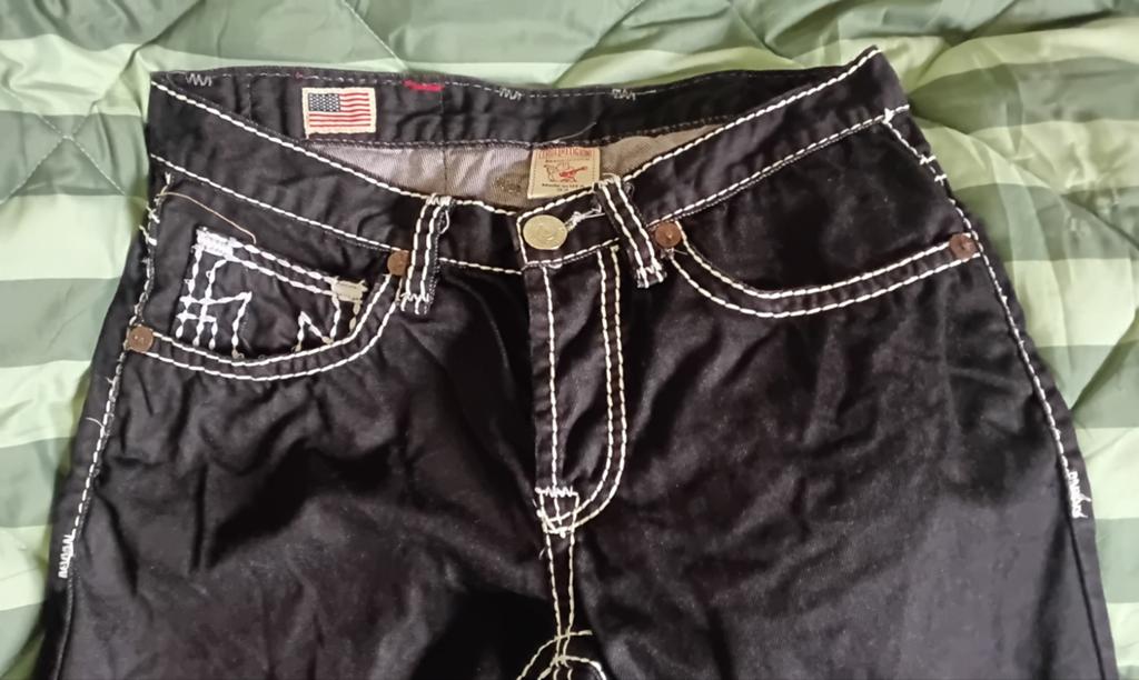 True Religion Billy Super T Jeans W33 L34 Zwart Wit Stiksel, Kleding | Heren, Spijkerbroeken en Jeans, Gedragen, W33 - W34 (confectie 48/50)