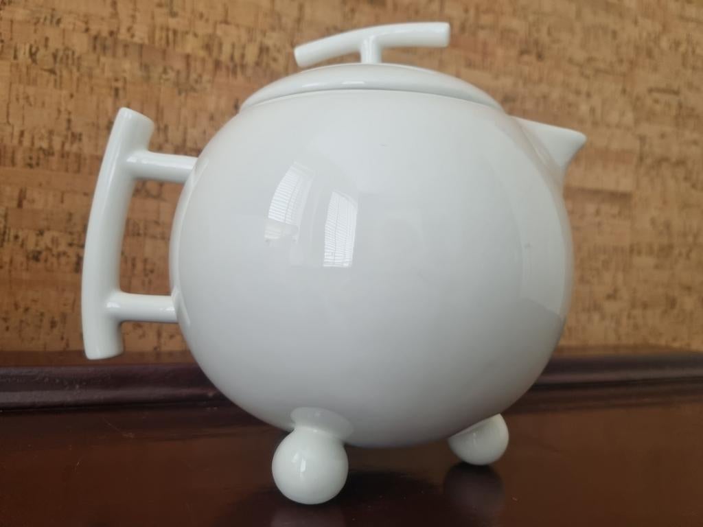 Moderne Witte Theepot met Zeef, Ophalen of Verzenden, Gebruikt, Overige stijlen, Overige typen