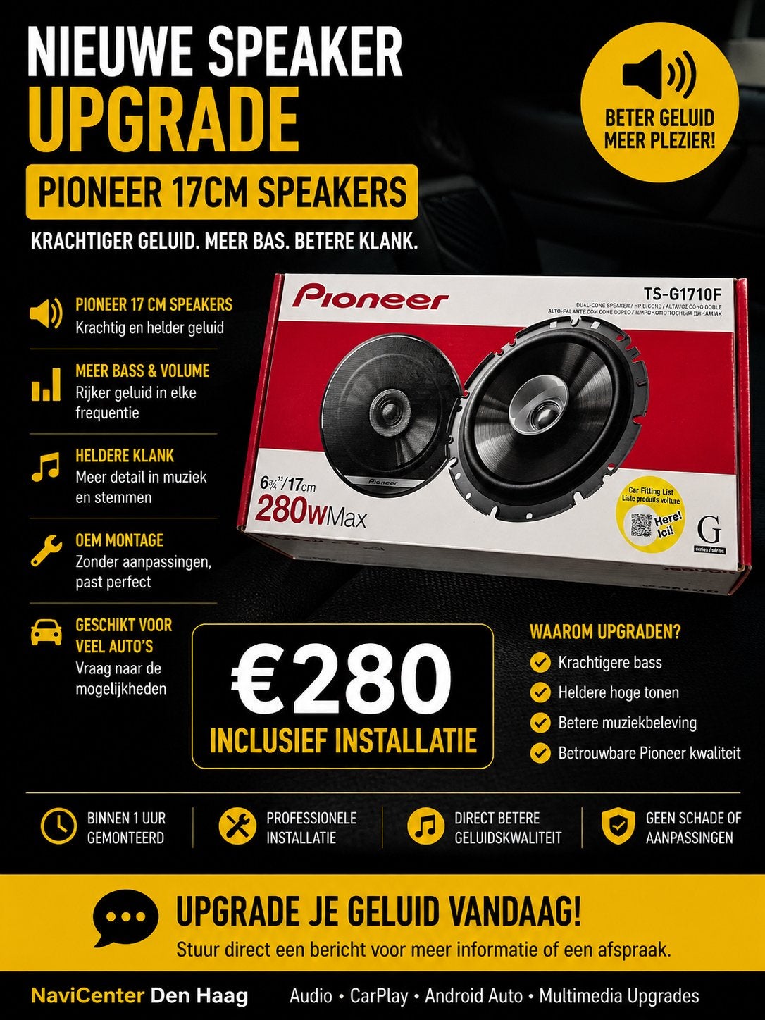 Pioneer 17cm Speakers Upgrade - Inclusief Installatie, Ophalen of Verzenden, Nieuw