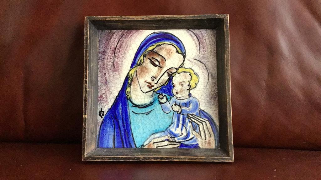 Fritz Hudler “ Madonna en kind” tegel, Ophalen of Verzenden